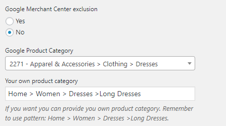 Category options