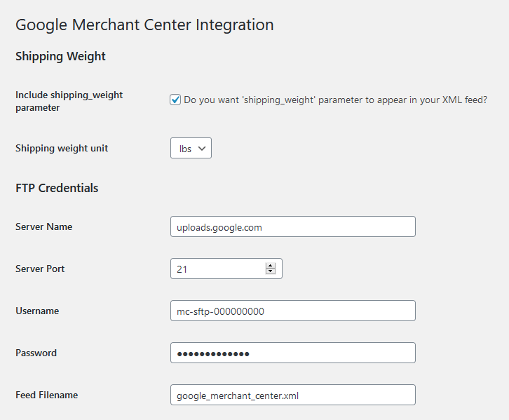 FTP account Credentials